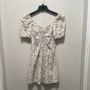 H&M Cream Ruched Puff Sleeve Sundress